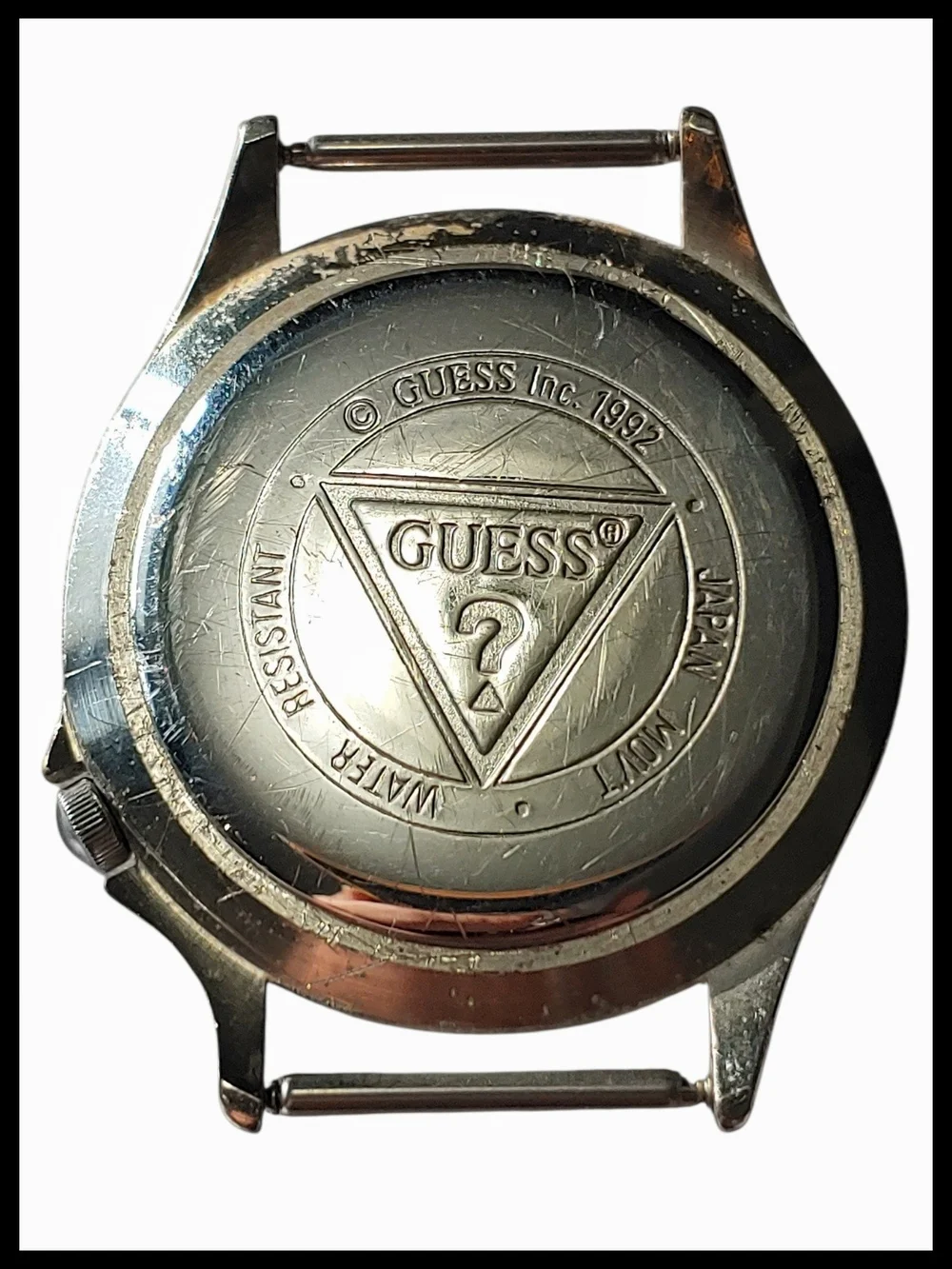 Vintage 1992 GUESS Silver Dial Men’s Watch Case, Works, with New Battery